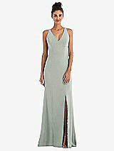 Rear View Thumbnail - Willow Green Criss-Cross Cutout Back Maxi Dress with Front Slit