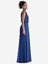 Side View Thumbnail - Classic Blue One-Shoulder Bow Blouson Bodice Maxi Dress