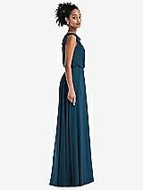 Side View Thumbnail - Atlantic Blue One-Shoulder Bow Blouson Bodice Maxi Dress