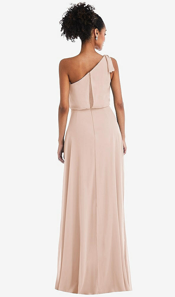 Back View - Cameo One-Shoulder Bow Blouson Bodice Maxi Dress
