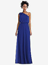Front View Thumbnail - Cobalt Blue One-Shoulder Bow Blouson Bodice Maxi Dress