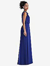 Side View Thumbnail - Cobalt Blue One-Shoulder Bow Blouson Bodice Maxi Dress
