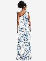 Rear View Thumbnail - Cottage Rose Dusk Blue One-Shoulder Bow Blouson Bodice Maxi Dress