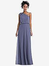 Front View Thumbnail - French Blue One-Shoulder Bow Blouson Bodice Maxi Dress
