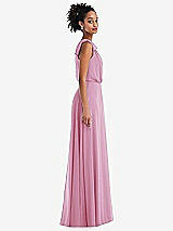 Side View Thumbnail - Powder Pink One-Shoulder Bow Blouson Bodice Maxi Dress