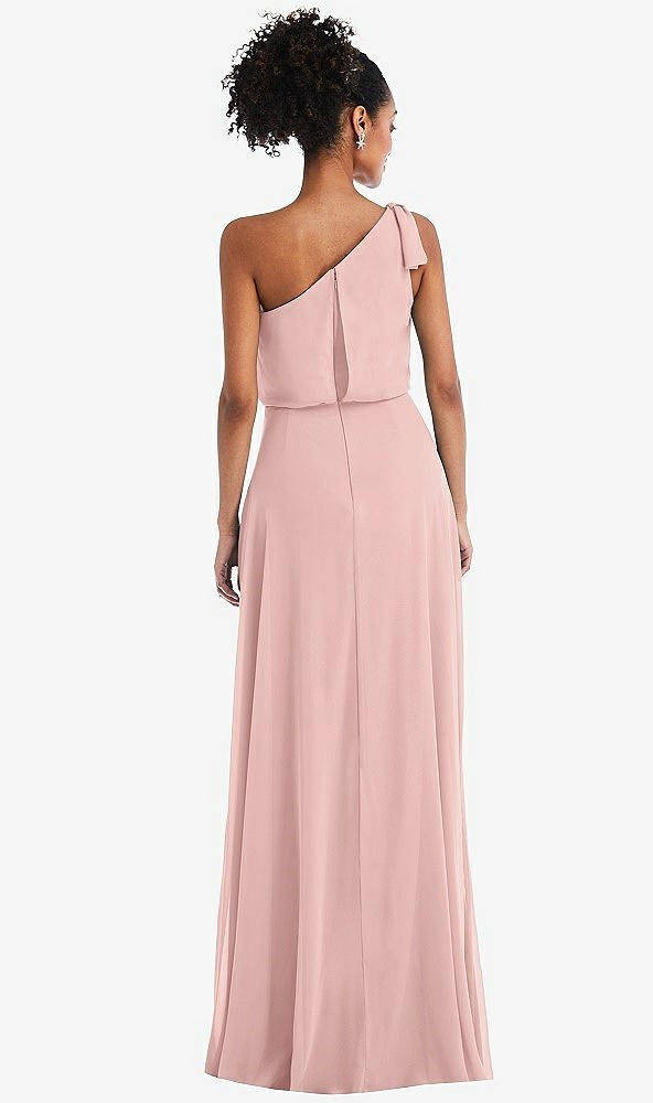 Back View - Rose - PANTONE Rose Quartz One-Shoulder Bow Blouson Bodice Maxi Dress