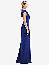 Side View Thumbnail - Cobalt Blue Cap Sleeve Open-Back Trumpet Gown with Front Slit