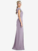 Side View Thumbnail - Lilac Haze Cap Sleeve Open-Back Trumpet Gown with Front Slit
