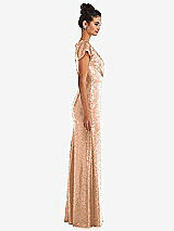 Side View Thumbnail - Copper Rose Cap Sleeve Wrap Bodice Sequin Maxi Dress