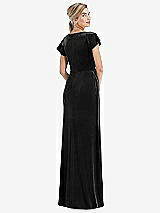 Rear View Thumbnail - Black Flutter Sleeve Wrap Bodice Velvet Maxi Dress with Pockets