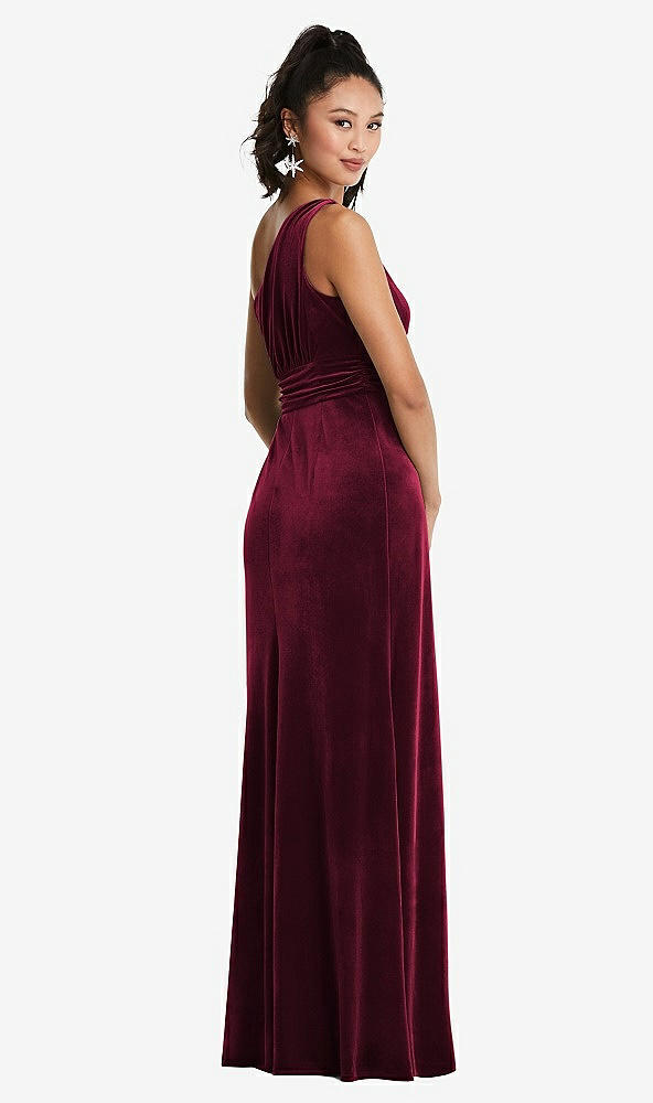 Back View - Cabernet One-Shoulder Draped Velvet Maxi Dress