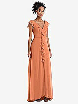 Front View Thumbnail - Sweet Melon Ruffle-Trimmed V-Back Chiffon Maxi Dress