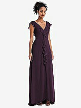 Front View Thumbnail - Aubergine Ruffle-Trimmed V-Back Chiffon Maxi Dress