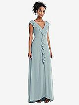 Front View Thumbnail - Morning Sky Ruffle-Trimmed V-Back Chiffon Maxi Dress