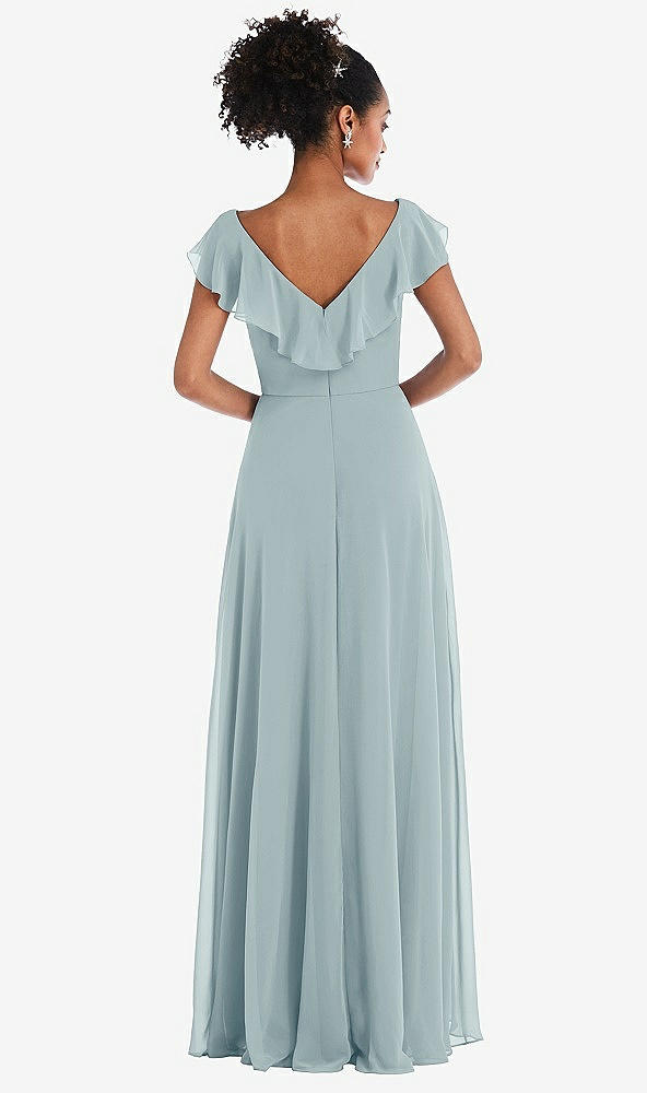 Back View - Morning Sky Ruffle-Trimmed V-Back Chiffon Maxi Dress