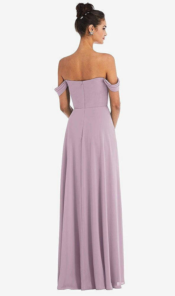 Back View - Suede Rose Off-the-Shoulder Draped Neckline Maxi Dress