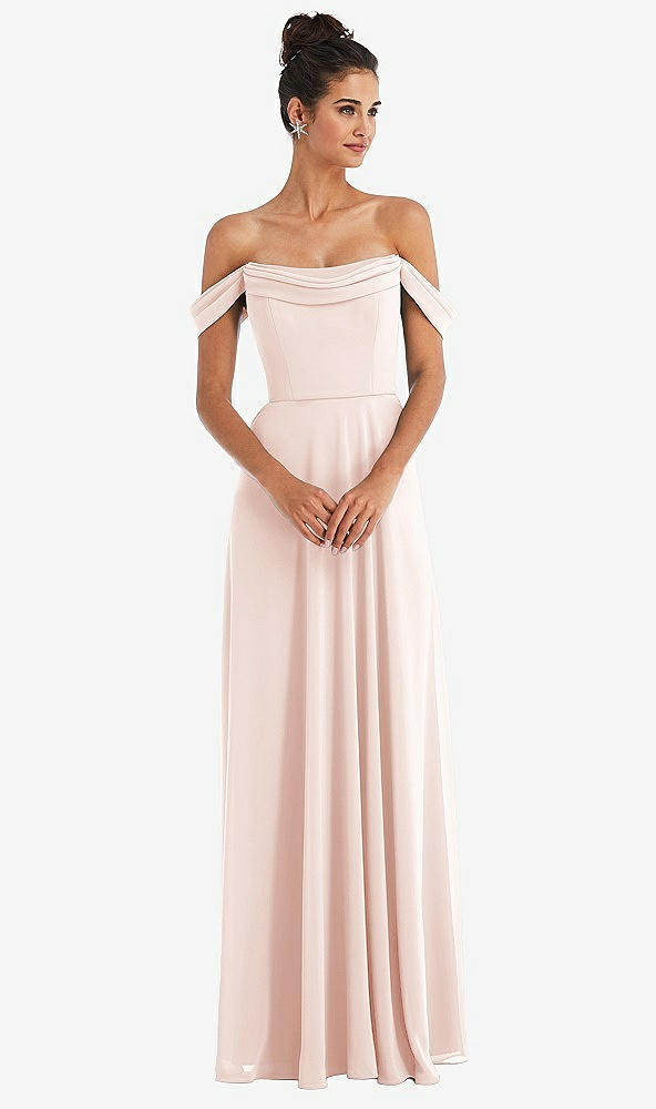 Front View - Blush Off-the-Shoulder Draped Neckline Maxi Dress