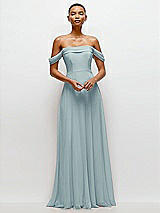 Front View Thumbnail - Morning Sky Off-the-Shoulder Draped Neckline Maxi Dress