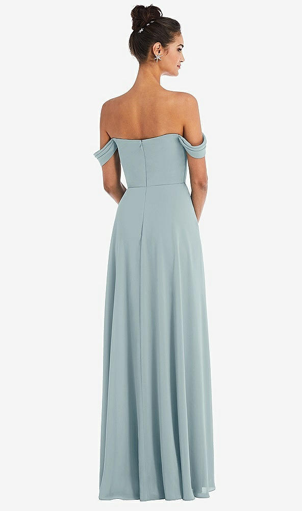 Back View - Morning Sky Off-the-Shoulder Draped Neckline Maxi Dress