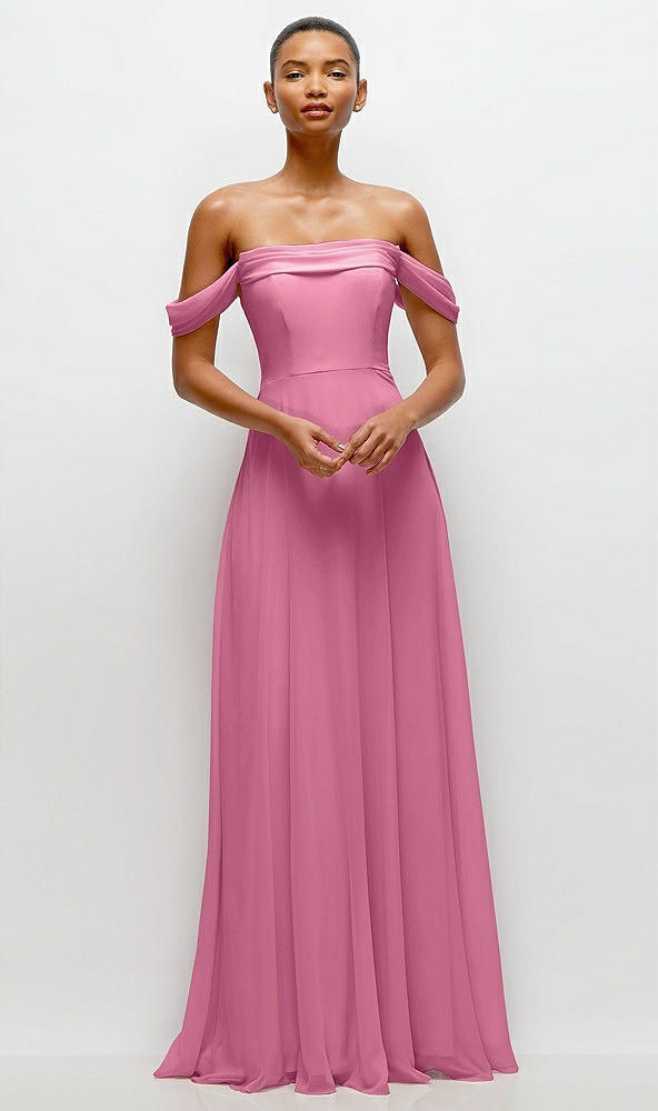 Front View - Orchid Pink Off-the-Shoulder Draped Neckline Maxi Dress