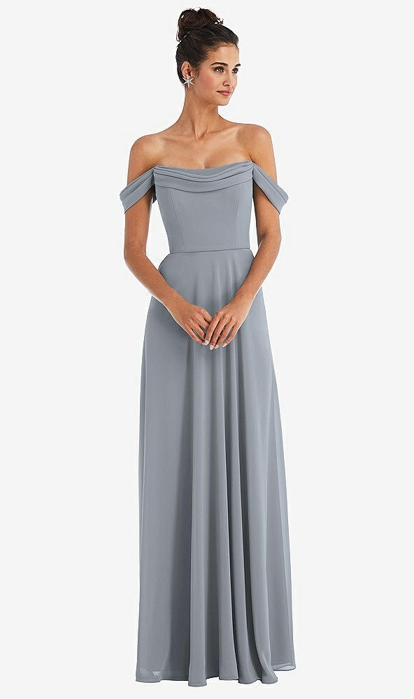 Front View - Platinum Off-the-Shoulder Draped Neckline Maxi Dress