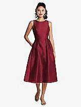 Front View Thumbnail - Claret Bateau Neck Open-Back Pleated Skirt Midi Dress