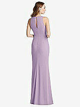 Rear View Thumbnail - Pale Purple Halter Maxi Dress with Cascade Ruffle Slit