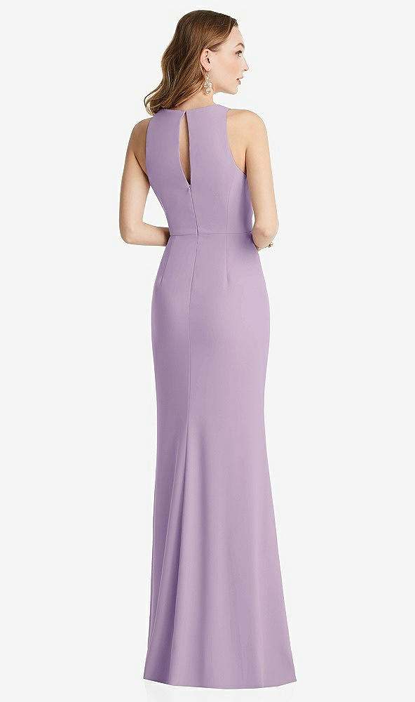 Back View - Pale Purple Halter Maxi Dress with Cascade Ruffle Slit