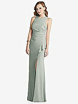 Alt View 1 Thumbnail - Willow Green Halter Maxi Dress with Cascade Ruffle Slit