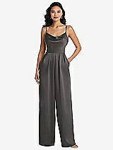 Alt View 1 Thumbnail - Caviar Gray Cowl-Neck Spaghetti Strap Maxi Jumpsuit with Pockets