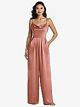 Alt View 1 Thumbnail - Desert Rose Cowl-Neck Spaghetti Strap Maxi Jumpsuit with Pockets