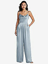 Alt View 1 Thumbnail - Mist Cowl-Neck Spaghetti Strap Maxi Jumpsuit with Pockets