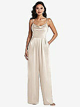 Alt View 1 Thumbnail - Oat Cowl-Neck Spaghetti Strap Maxi Jumpsuit with Pockets