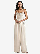 Front View Thumbnail - Oat Cowl-Neck Spaghetti Strap Maxi Jumpsuit with Pockets