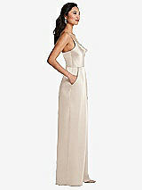 Side View Thumbnail - Oat Cowl-Neck Spaghetti Strap Maxi Jumpsuit with Pockets