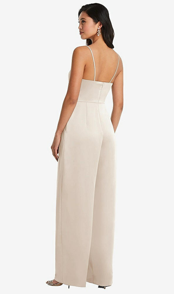 Back View - Oat Cowl-Neck Spaghetti Strap Maxi Jumpsuit with Pockets
