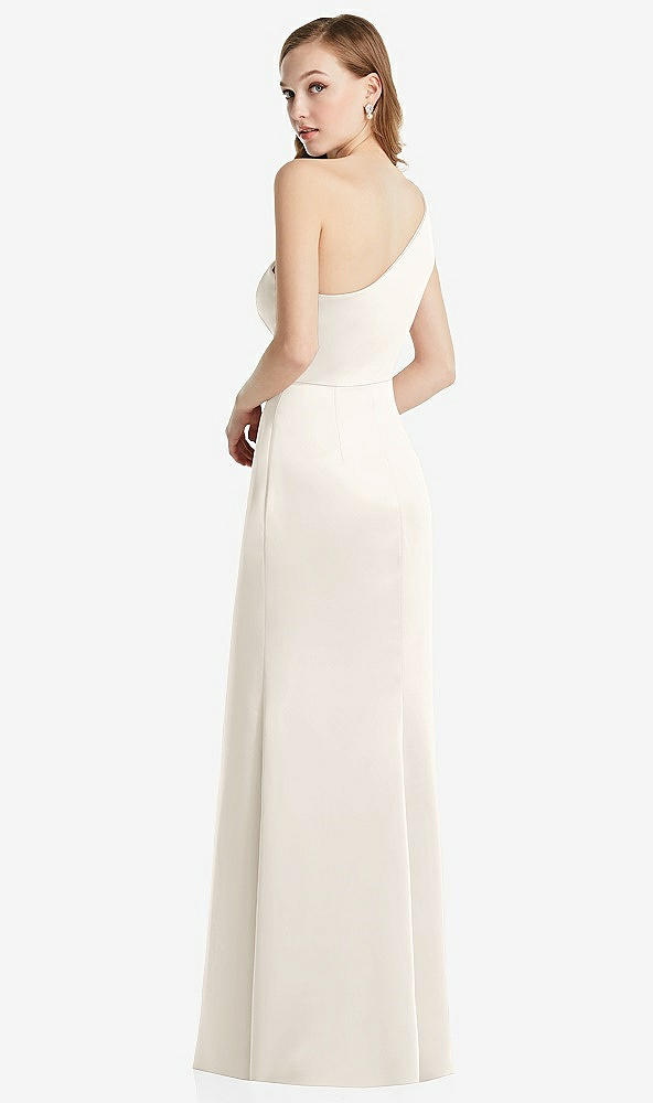 Back View - Ivory Shirred One-Shoulder Satin Trumpet Dress - Maddie