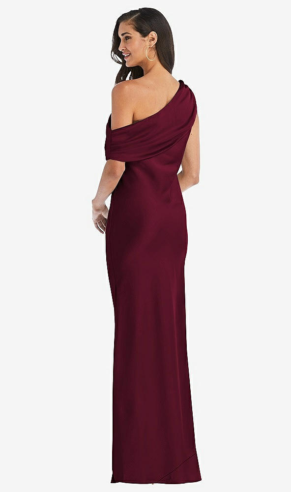 Back View - Cabernet Draped One-Shoulder Convertible Maxi Slip Dress