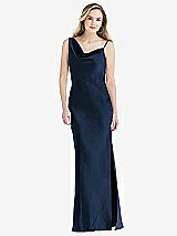 Front View Thumbnail - Midnight Navy Asymmetrical One-Shoulder Cowl Maxi Slip Dress