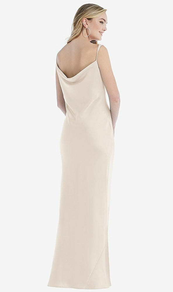 Back View - Oat Asymmetrical One-Shoulder Cowl Maxi Slip Dress