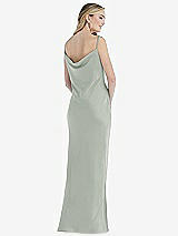 Rear View Thumbnail - Willow Green Asymmetrical One-Shoulder Cowl Maxi Slip Dress