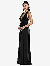 Side View Thumbnail - Black Plunging Neckline Velvet Maxi Dress with Criss Cross Open-Back