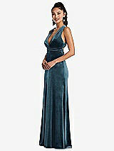 Side View Thumbnail - Dutch Blue Plunging Neckline Velvet Maxi Dress with Criss Cross Open-Back