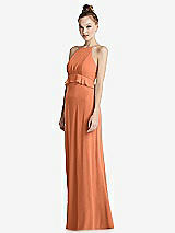 Side View Thumbnail - Sweet Melon Bias Ruffle Empire Waist Halter Maxi Dress with Adjustable Straps