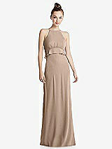 Front View Thumbnail - Topaz Bias Ruffle Empire Waist Halter Maxi Dress with Adjustable Straps