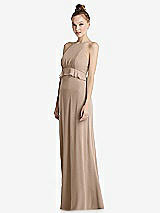 Side View Thumbnail - Topaz Bias Ruffle Empire Waist Halter Maxi Dress with Adjustable Straps