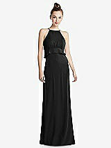 Front View Thumbnail - Black Bias Ruffle Empire Waist Halter Maxi Dress with Adjustable Straps