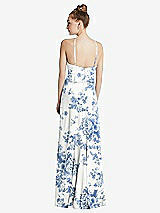 Rear View Thumbnail - Cottage Rose Dusk Blue Bias Ruffle Empire Waist Halter Maxi Dress with Adjustable Straps