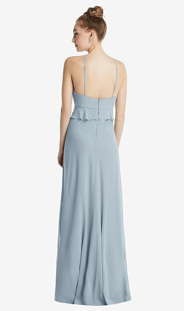 Back View - Mist Bias Ruffle Empire Waist Halter Maxi Dress with Adjustable Straps