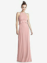 Front View Thumbnail - Rose - PANTONE Rose Quartz Bias Ruffle Empire Waist Halter Maxi Dress with Adjustable Straps